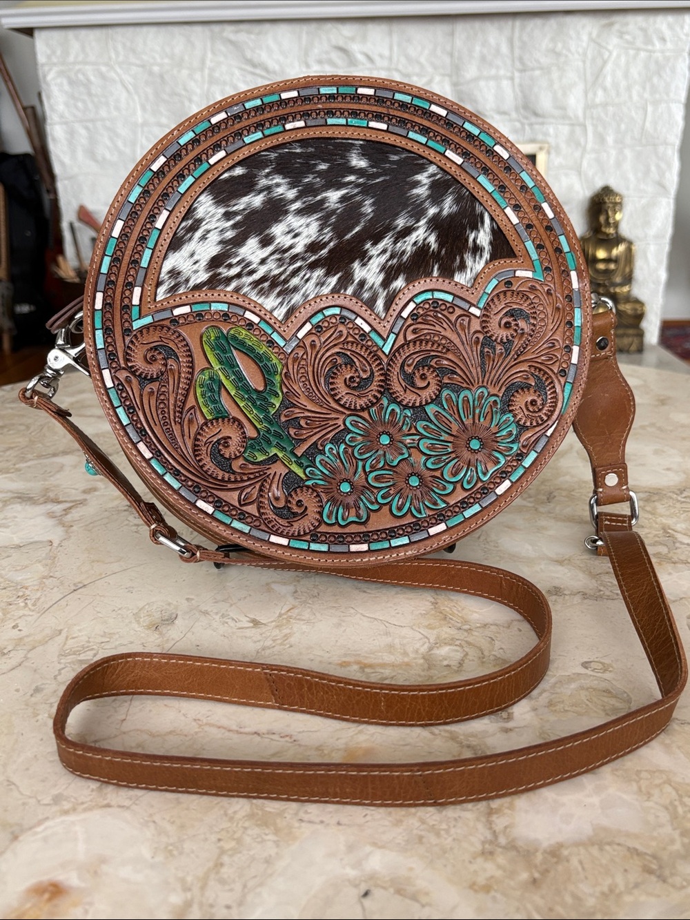 Myra Prairie Dreams Handtooled Round Leather Bag - As New - Boho - Picture 5 of 16